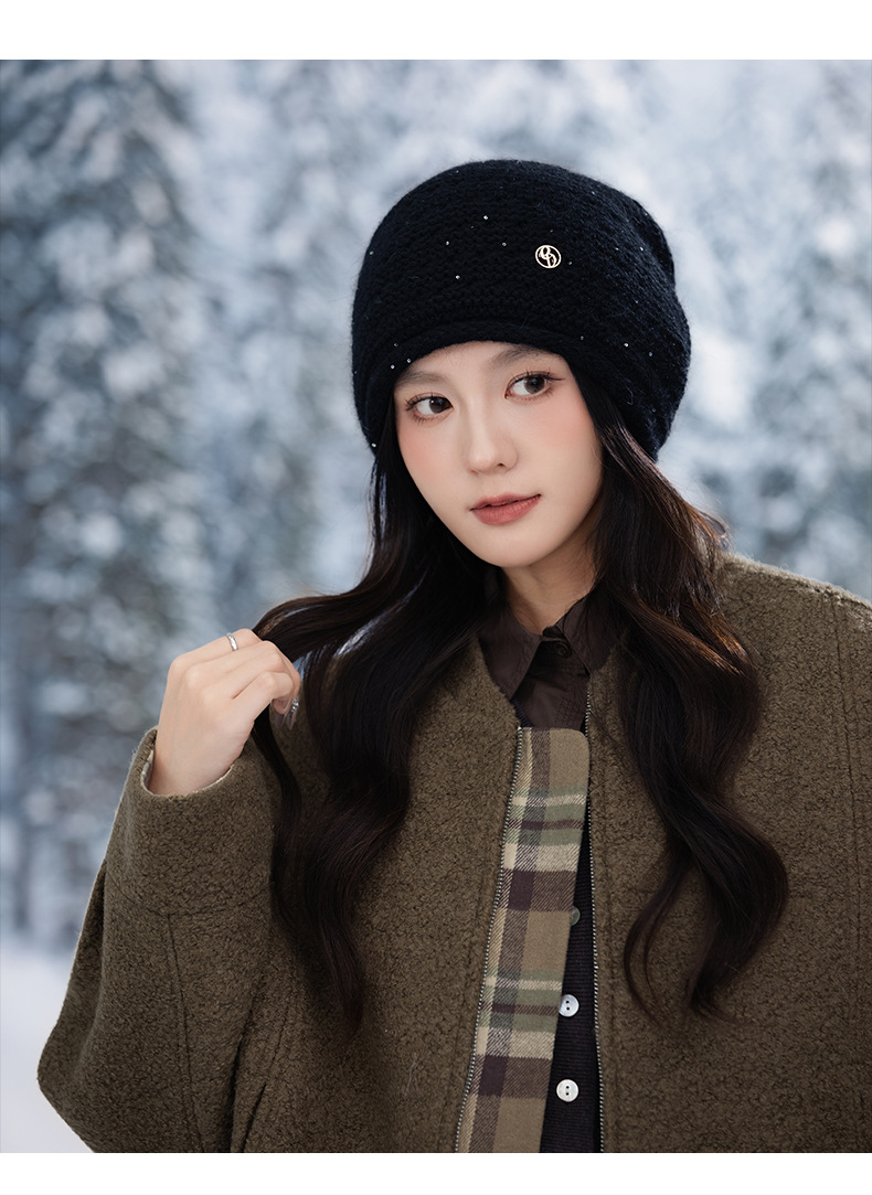 Autumn Winter Women Fashion Versatile Knitted Solid Color Head Wrap Warm Thickened Fleece Yarn Mom Hat_voghion.com