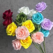 厂家批发3头圆玫瑰带花芯婚庆婚礼堂地排花排花墙装饰花材现货