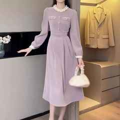 冬季流行风格设计感小众轻熟温柔风裙子别致独特紫色气质连衣裙女