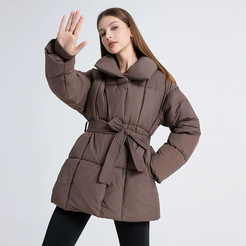Короткая пуховая куртка оверсайз, европейский стиль с поясом, зима, M–XXL