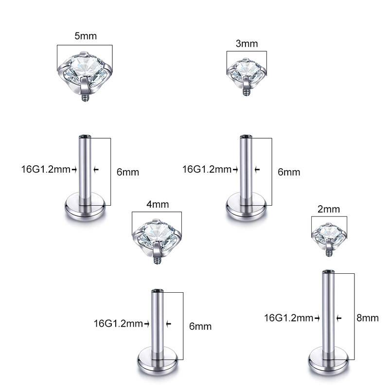 Titanium Nose Stud Piercing Jewellery With Zircon Internal Thread_voghion.com