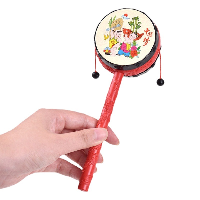 Children's auspicious rattle New Year painting small rattle baby hand drum nostalgic retro kindergarten activity toys direct sales