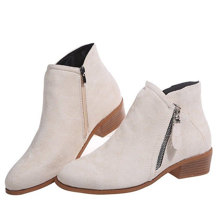 Women's Mid Heel Ankle Boots With Side Zipper Pointed Toe_voghion.com