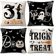 新款万圣节抱枕套亚麻印花腰枕靠垫套跨境家居用品亚马逊枕套批发