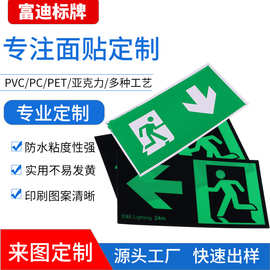 供应各类安全出口指示牌贴纸PVC亚克力面板贴指示牌荧光夜光标牌