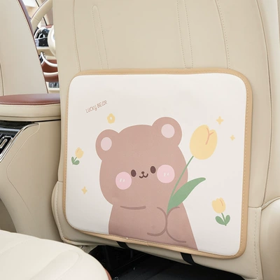 Cute Cartoon Multifunctional Car Anti-Kick Pad Creative Car Seat Back Anti-Kick Pad Storage Bag Car Interior Accessories (Chair back anti-kick pad) - small-anti-kick-pad-tulip-bear