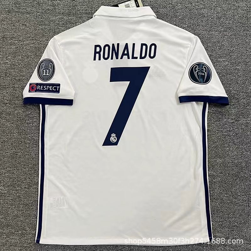 1718赛季复古皇马球衣主客场皇马足球服短袖上衣C罗7号运动服速干|undefined