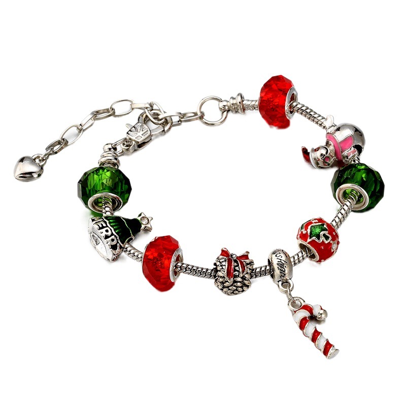 Amazon Venta caliente Navidad DIY caramelo muleta pulsera dibujos animados muñeco de nieve Apple regalo Navidad niños pulsera