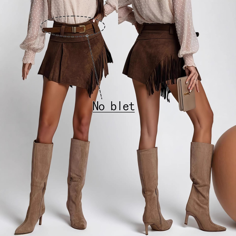 Cross-Border European and American Independent Website New Style Women's Retro Faux Suede Fringe Skirt Pants Irregular Shorts Cross-Border European and American Independent Website New Style Women's Retro Faux Suede Fringe Skirt Pants Irregular Shorts