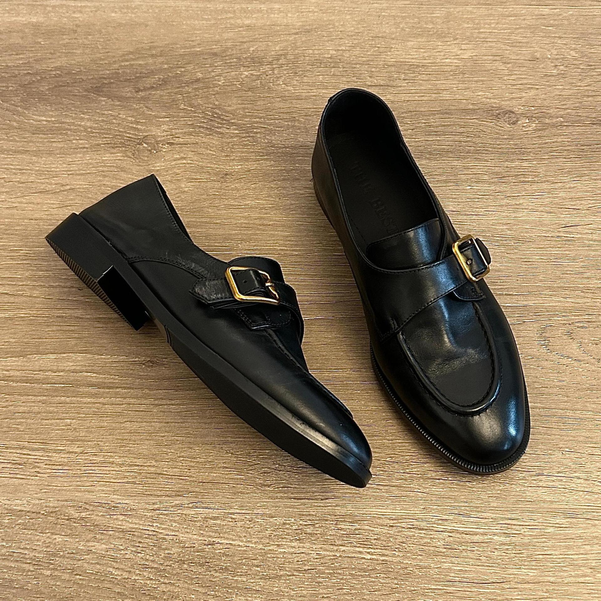 现货秒发【成都风】复古一脚蹬乐福鞋女春秋新款英伦风单鞋女粗跟