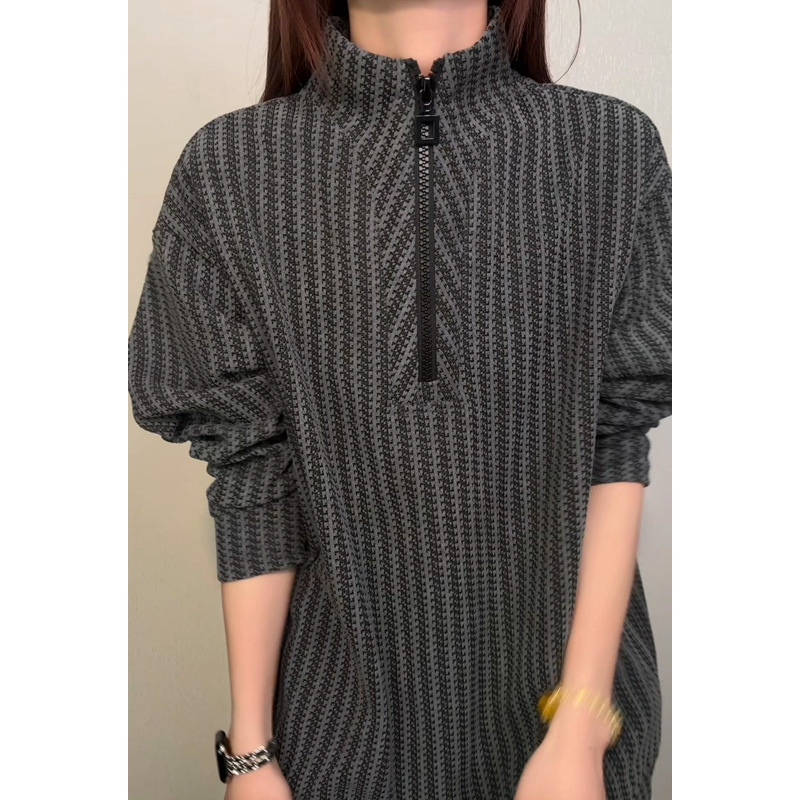 Cleanfit Half-zip Stand-up Collar Herringbone Pattern Sweatshirt For Men And Women, Spring Style, -inspired_voghion.com