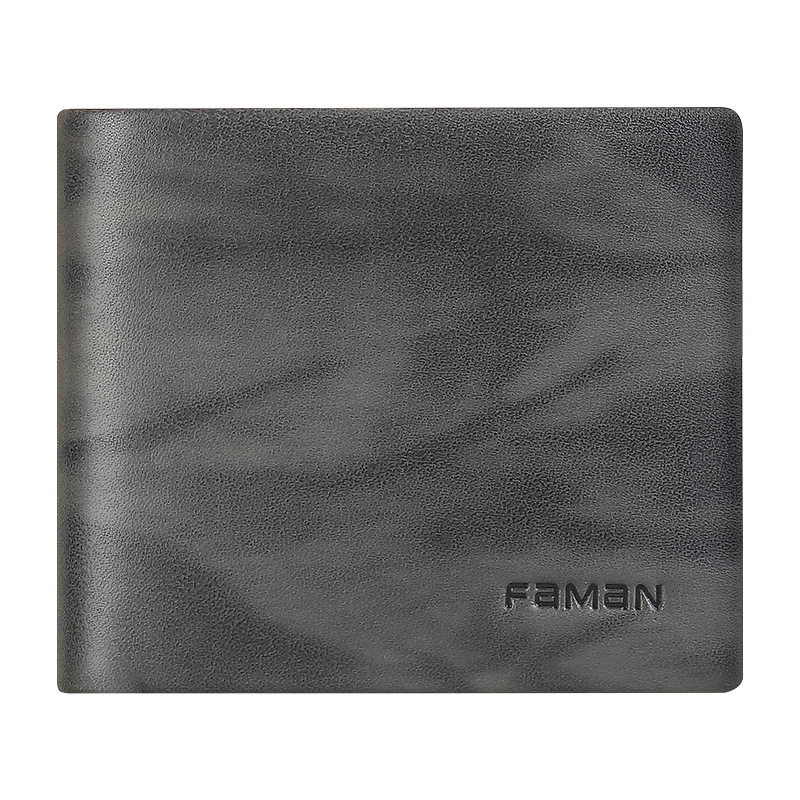 Cartera de hombre, cartera corta de cuero auténtica, cartera de estilo de hombre, cartera de cuero de vaca, cartera horizontal de negocios