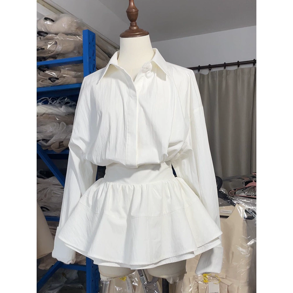 Полный комплект белого платья-рубашки для миниатюрных женщин, новая белая юбка для женщин лето 2025