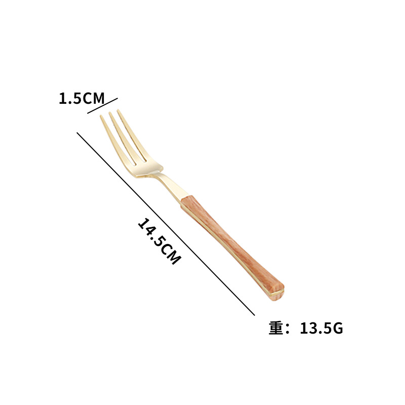 Cross-border Amazon imitación de acero inoxidable mango de madera pequeña cintura cuchillo, tenedor y cuchara de cuatro piezas conjunto occidental vajilla regalo traje de regalo para la boda