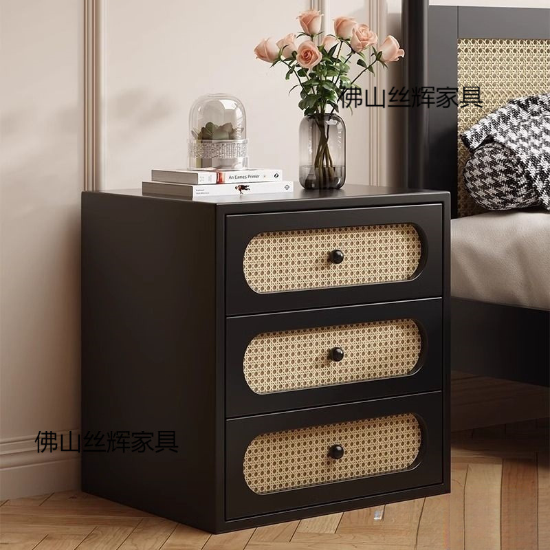Bailuo Solid Wood Antique Style New Small and Medium-Sized Bedside Table Bedside Table Home 2024 Retro Rattan Storage Bedroom Storage