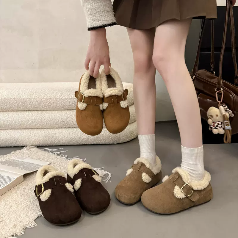 厚底内增高雪地靴女款加绒加厚2025新款冬季一脚蹬毛毛面包鞋棉鞋