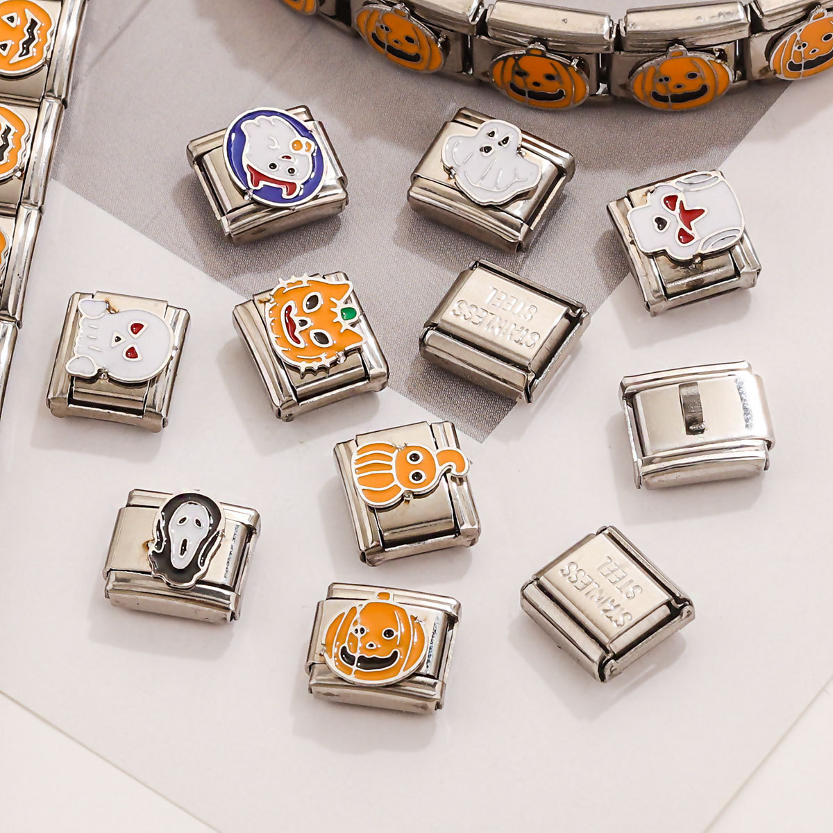 Titanio acero amor estampado patrón de goteo de aceite DIY pulsera de módulo italiano pulsera de encanto italiano