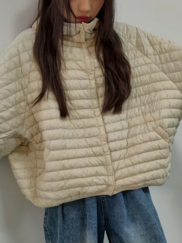 2025年新款文艺范超轻薄白鸭绒羽绒服女蝙蝠袖百搭连帽外套|undefined