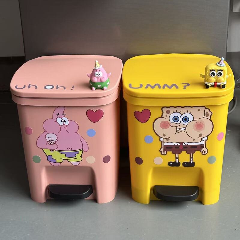 Spongebob Squarepants Trash Can Cartoon Cute High-Looking Home Living Room Bedroom Foot Pedal with Lid Large Capacity Bathroom