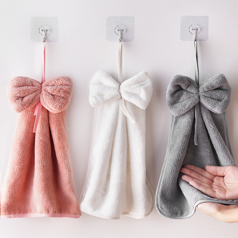 Bowknot hand towel hanging towel kitchen bathroom household super absorbent lint-free dry hand towel Bowknot hand towel hanging towel kitchen bathroom household super absorbent lint-free dry hand towel