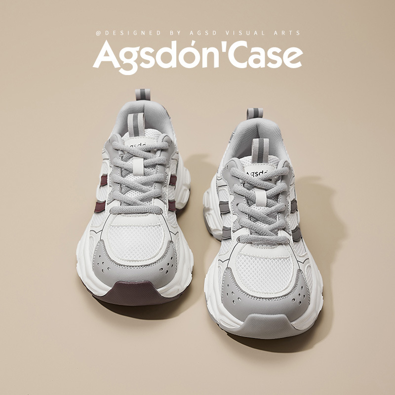 Augustion zapatos de papá gris de suela gruesa para mujer 2025 nuevo verano de suela suave zapatillas de senderismo ligeras