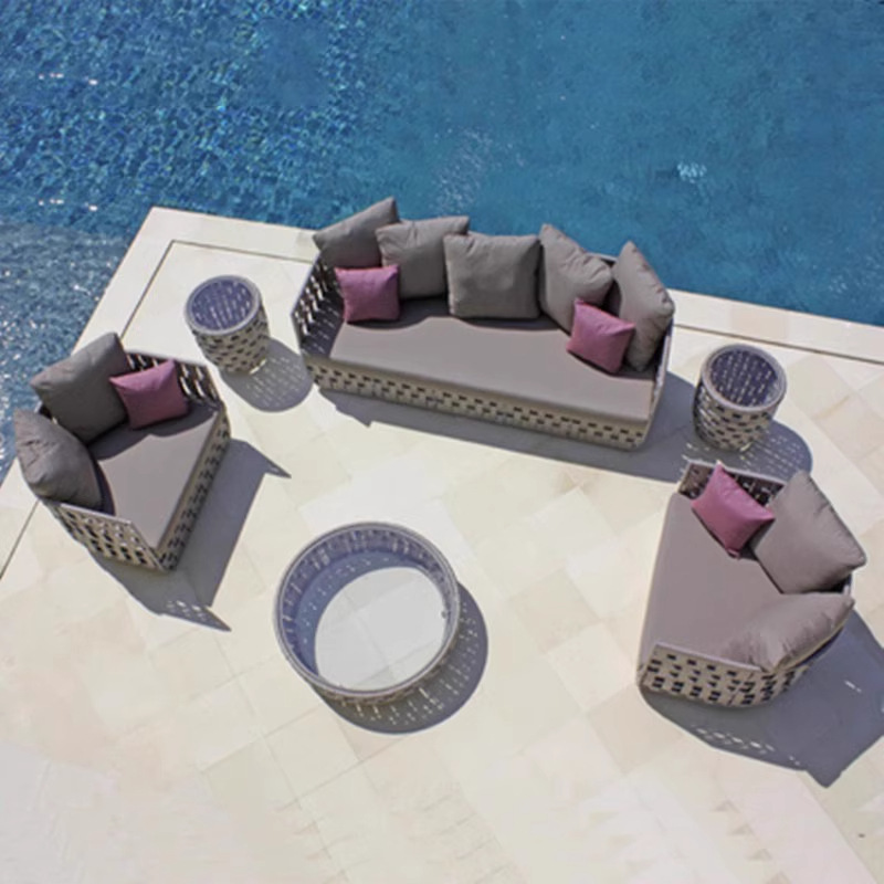 silla de caña al aire libre impermeable patio jardín imitación de muebles de caña sala de estar balcón al aire libre sofá mesa de té combinación de tres piezas