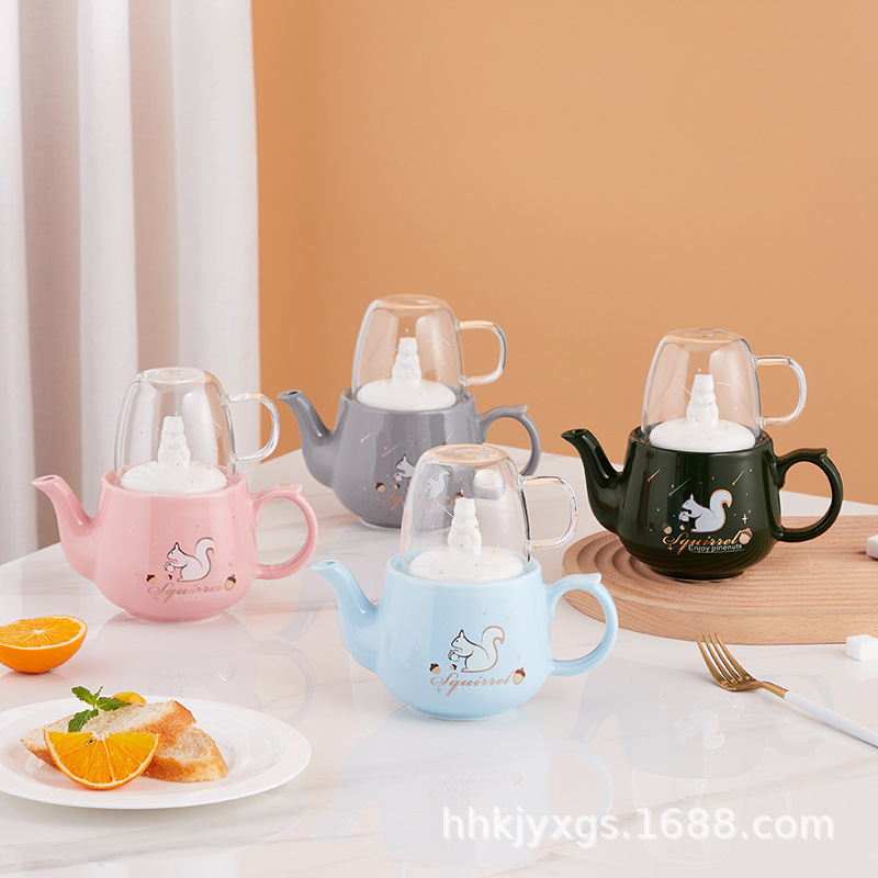 Ins solo juego de té cerámica ardilla Amazon Comercio exterior oferta especial puede agregar logotipo una olla taza regalo