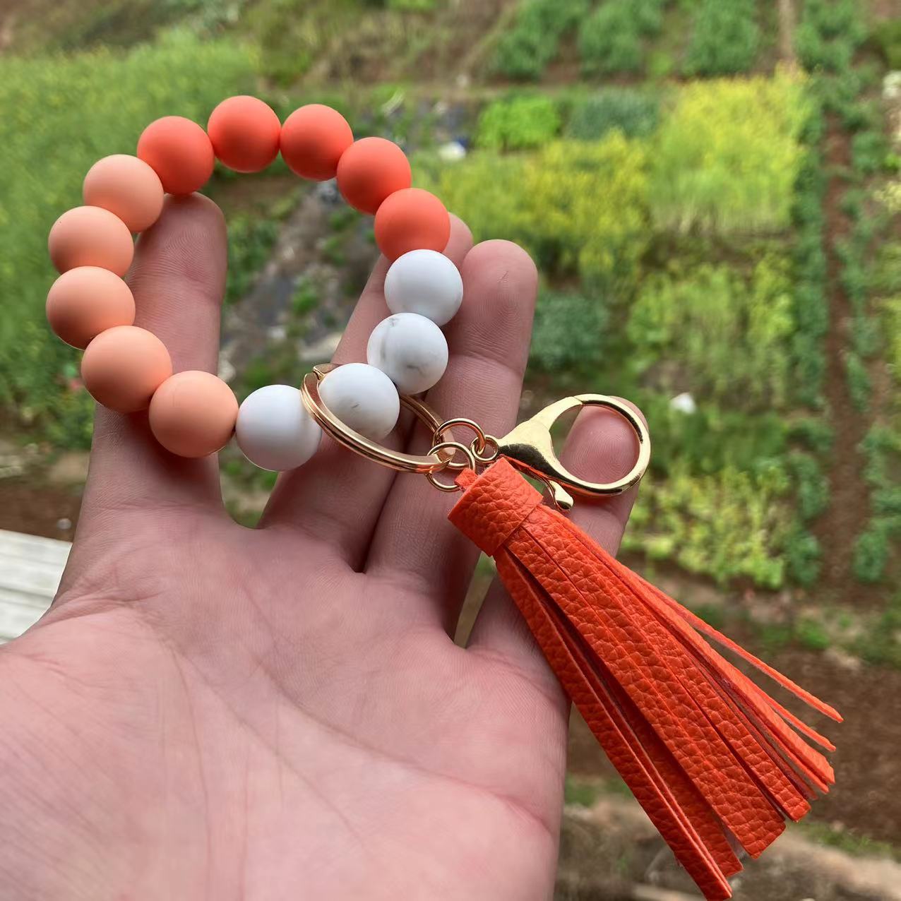 Silica Gel Material Round Pattern Beaded Design Simple Style Style 1 Piece Simple Style Round Silica Gel Beaded Keychain
