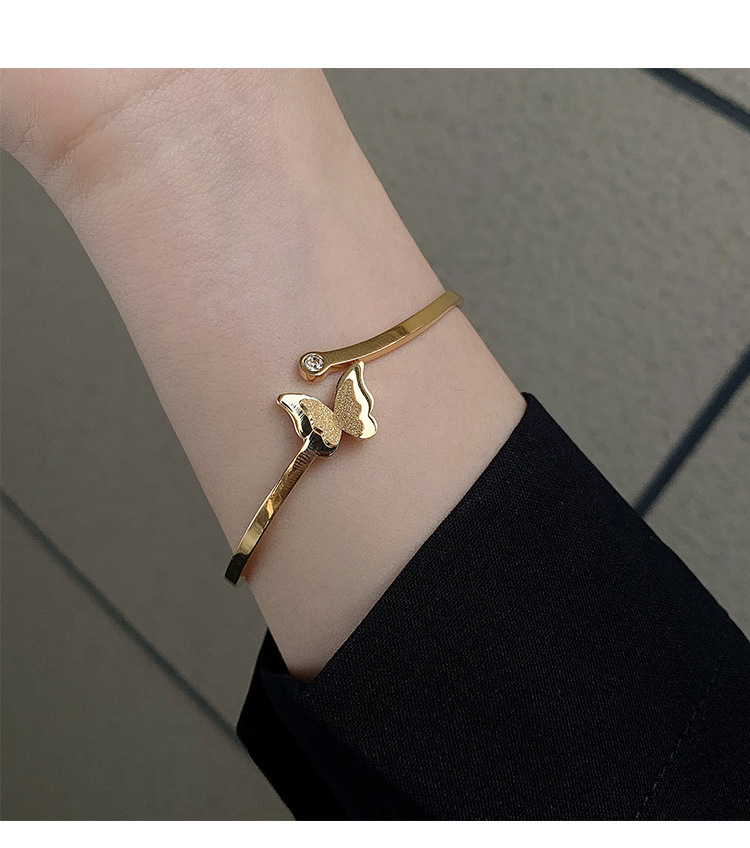 Titanium Steel Material Retro Butterfly Titanium Steel Inlay Rhinestones Bangle