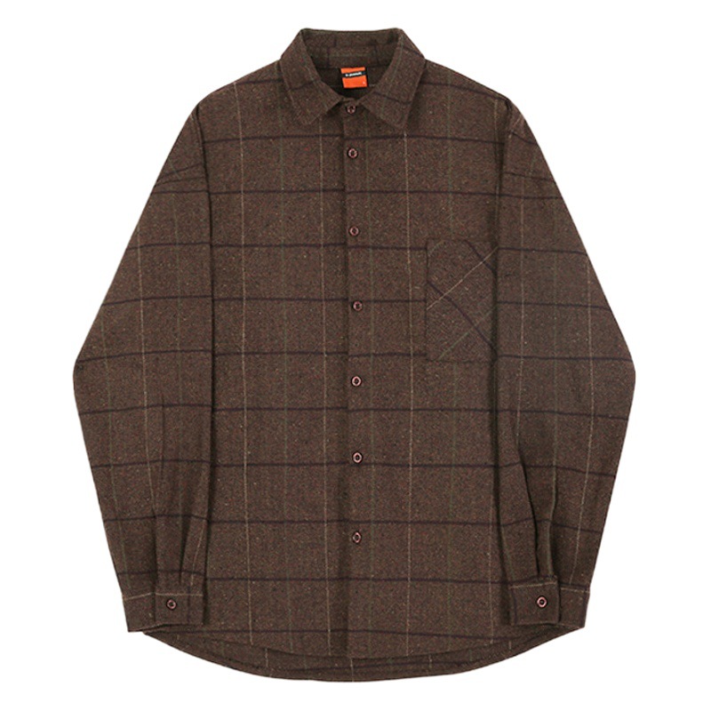 MYQ invierno engrosada camisa a cuadros de lana floja ocasional de los hombres de lana Coreana de manga larga camisa de abrigo caliente