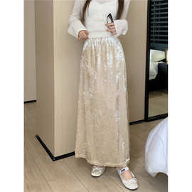 2025春季新款垂感显瘦百搭长裙女过膝甜辣妹气质松紧高腰半身裙子