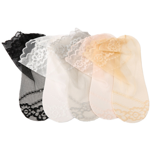 Korean Version Floral Edge Women's Ins Trend Medium Calf Thin Spring Summer Breathable Solid Color Cotton Sole Lace Net Mesh Socks Wholesale