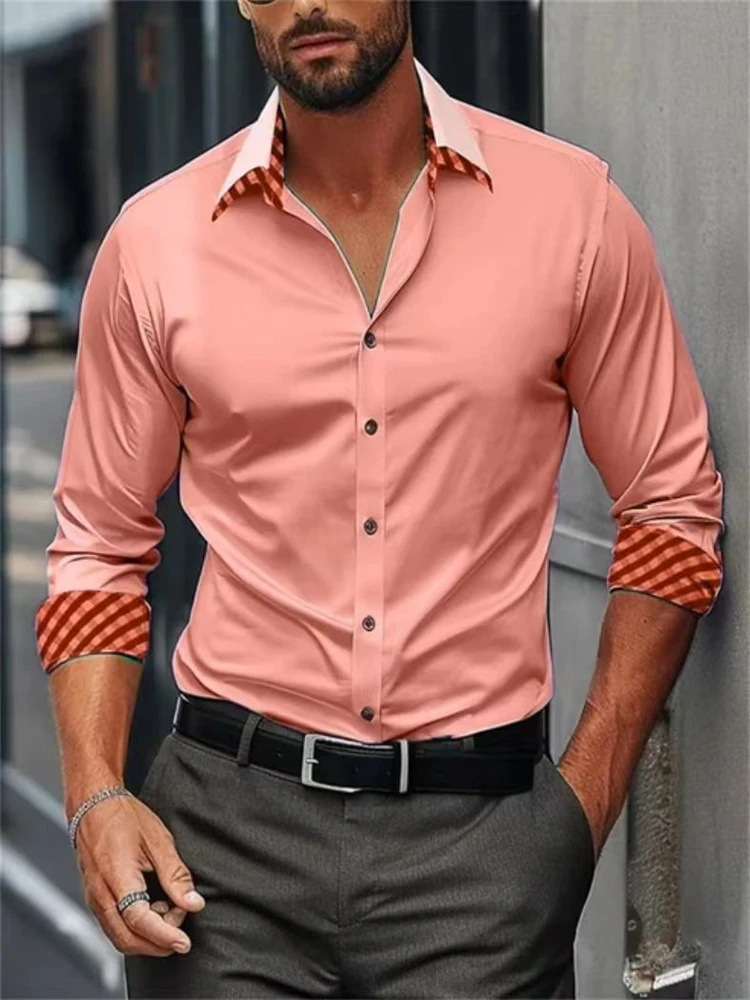 Nueva camisa de botón de manga larga de color sólido de alta gama tendencia suelta 2024 blusa de otoño para hombre MB12