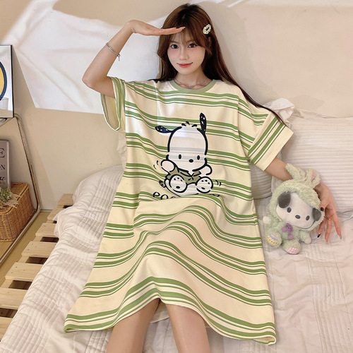 Women's Summer Loose Plus-Size Short-Sleeve Cartoon-Patterned Cute Teenage Student-Style Thin Pajamas for Home Wear—Internet-Famous Look