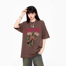 芊依鸟纯棉T恤潮牌国风牡丹花元素中长款宽松男女款休闲百搭T恤衫