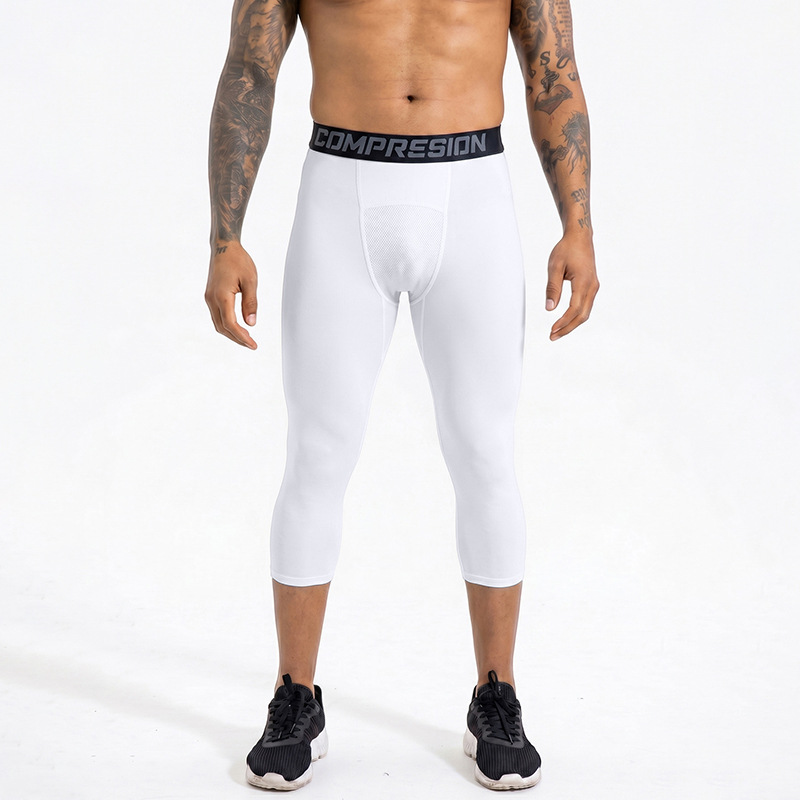 Pantalones deportivos negros transfronterizos para hombres pantalones de compresión de baloncesto elásticos rápidos de yoga entrenamiento de acondicionamiento físico de verano