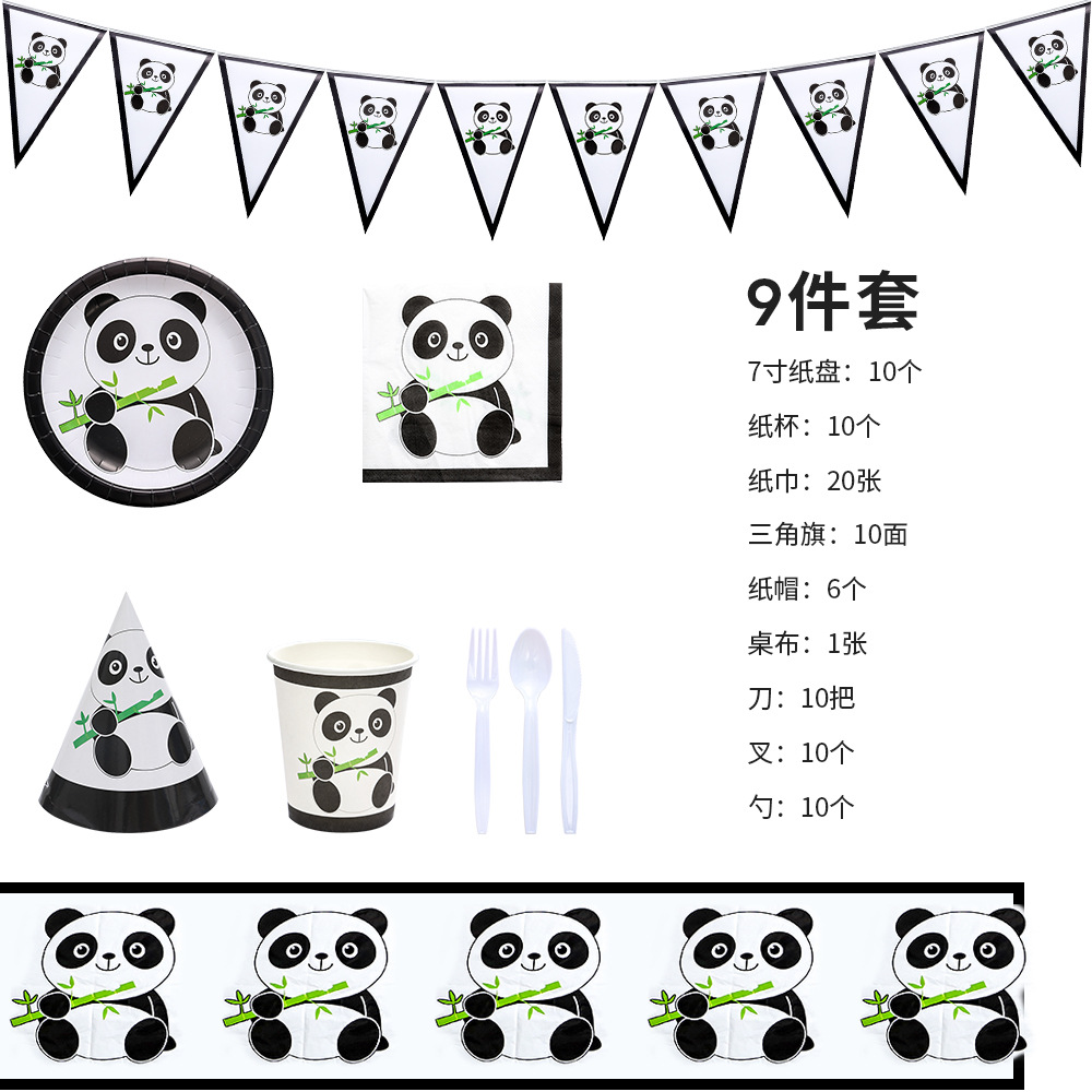 En stock Panda decoración del Partido de cumpleaños props fiesta vajilla traje papel tejido palomitas