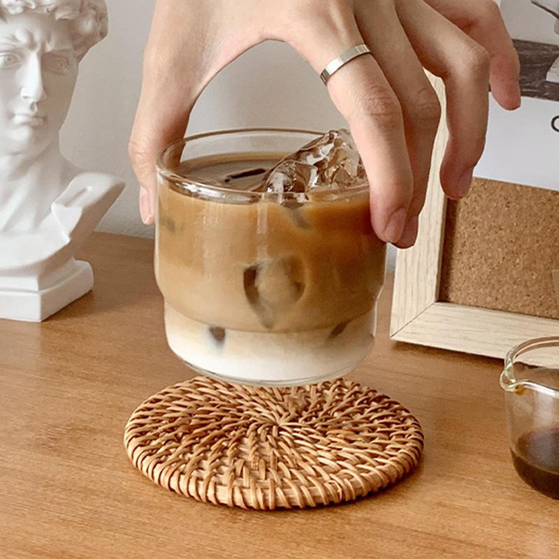 ins风玻璃杯简约冰美式咖啡杯叠层牛奶杯创意餐厅冷萃拿铁杯水杯