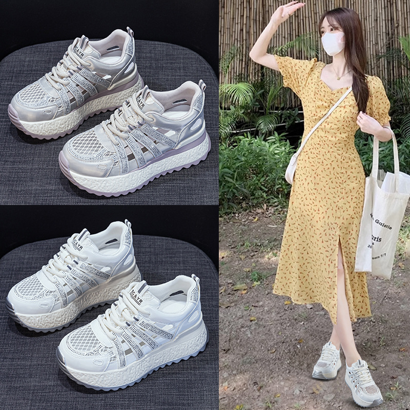 Giày sneaker chunky đế rỗng nữ mặt lưới thoáng khí đế dày mẫu mới mùa hè 2025 — M2865 màu tím, M2865 trắng ngọc trai