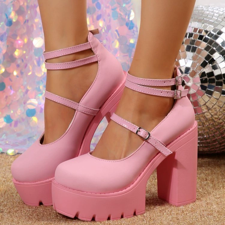 2024 новая женская платформа с толстым каблуком Мэри Джейн, сплошной цвет туфель на туфлях с круглой головкой, парадная одежда