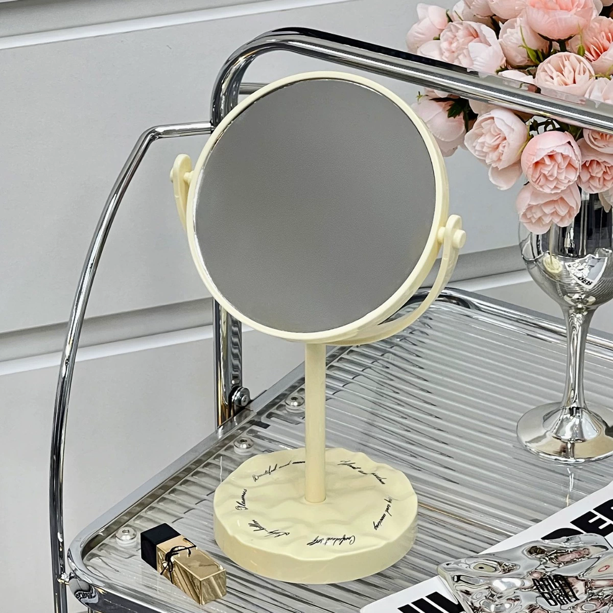 Desktop rotating vanity mirror, double-sided portable makeup mirror, cream or silver