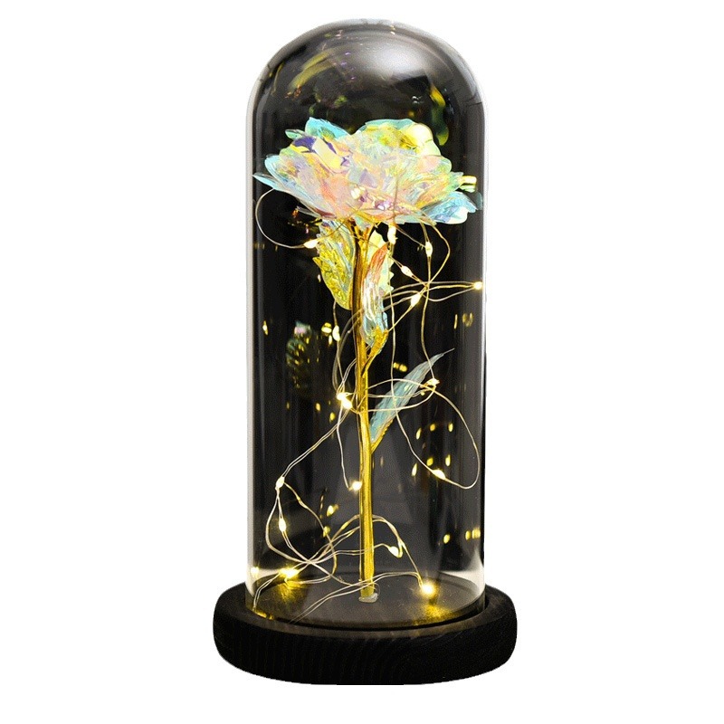 Flor eterna cubierta de vidrio lámina de oro rosa Día de San Valentín regalo de cumpleaños decoración noche luz transfronteriza Amazon