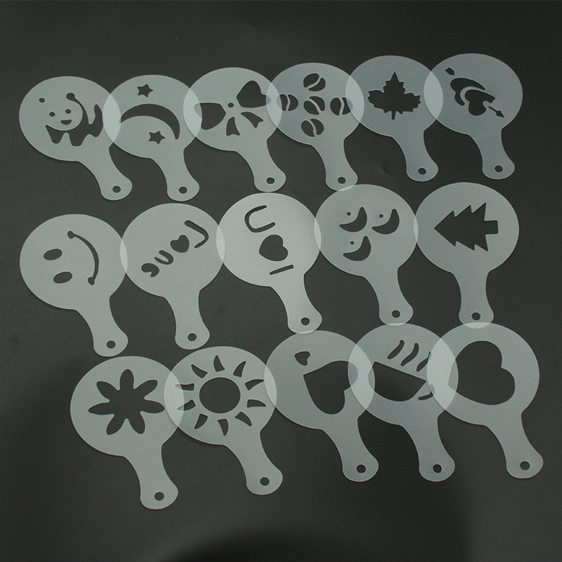 Plastic Latte Art Mold, Fancy Coffee Printing Template, Thickened Coffee Foam Stencil, 16-Piece Latte Art Stencil Set