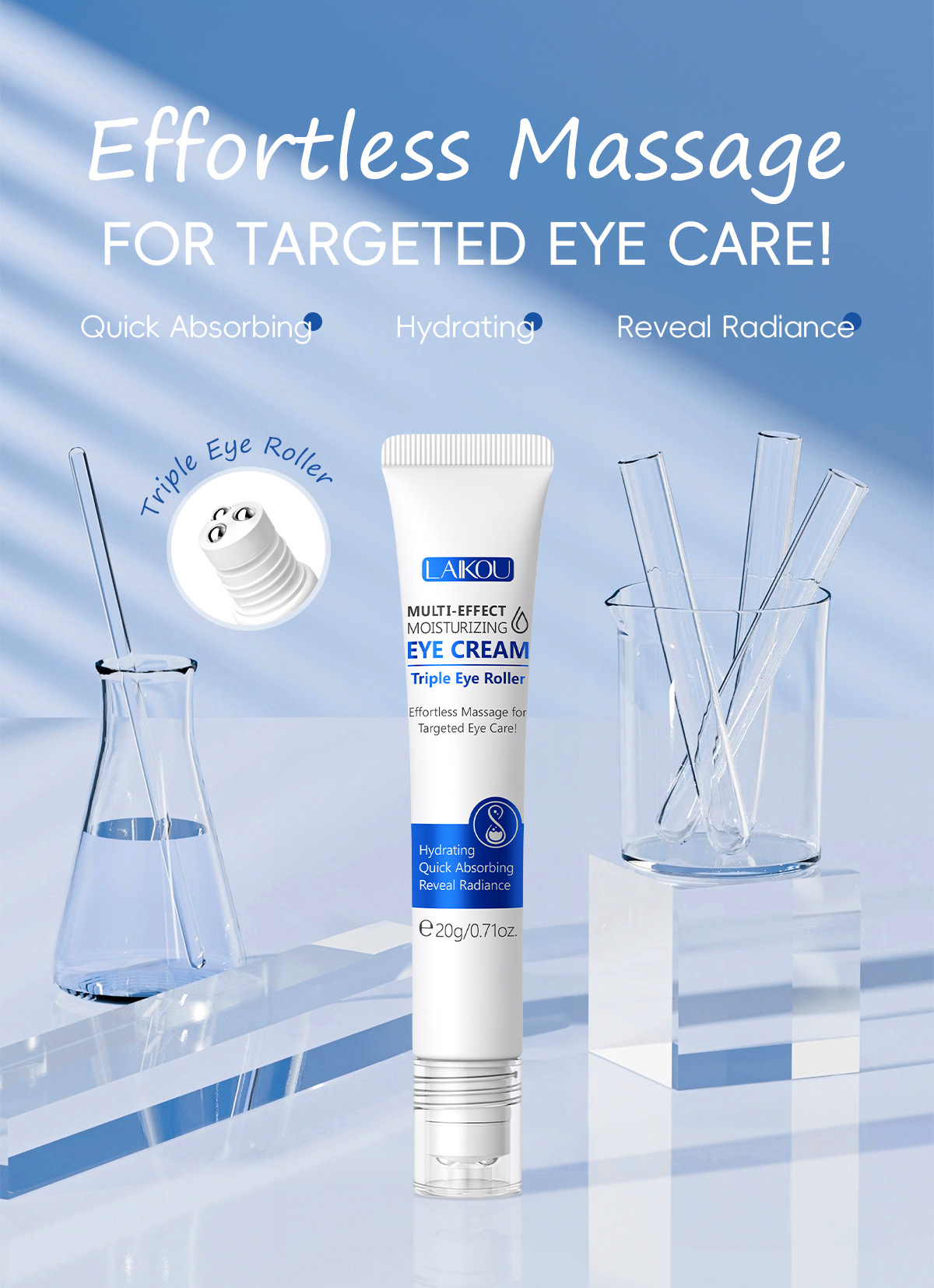 Cross-border LAIKOU Hydrating Roll-on Eye Cream 20g, eye moisturizing and eye care skin care product manufacturer supply undefined