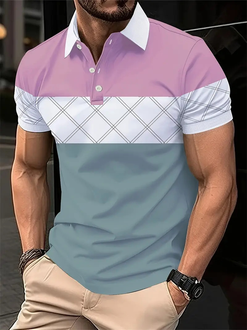 Camisa polo de solapa con botones de manga corta para hombre europeo y americano de Amazon Camisa de moda callejera con estampado digital 3D MB13