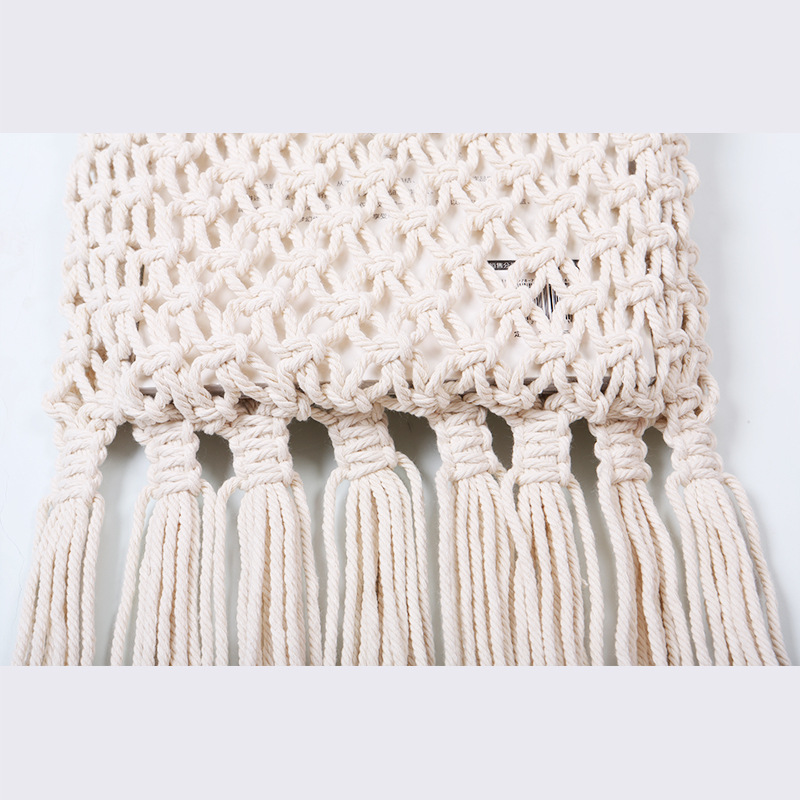 北欧简约编织棉绳带木棍挂壁式书兜家居挂篮墙面壁饰储物吊篮批发