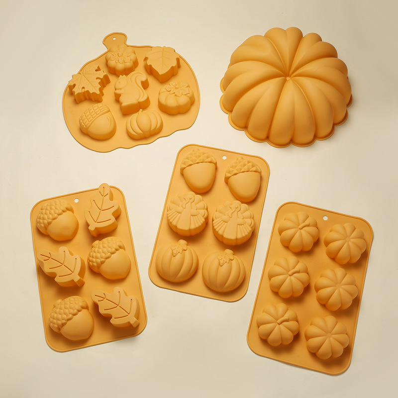 Silicone Cake Mold Leaf-Shaped Handmade Soap Mold Cold-Processed Home Baking Mold Cross-Border Hot-Selling Halloween Harvest Festival Pumpkin
