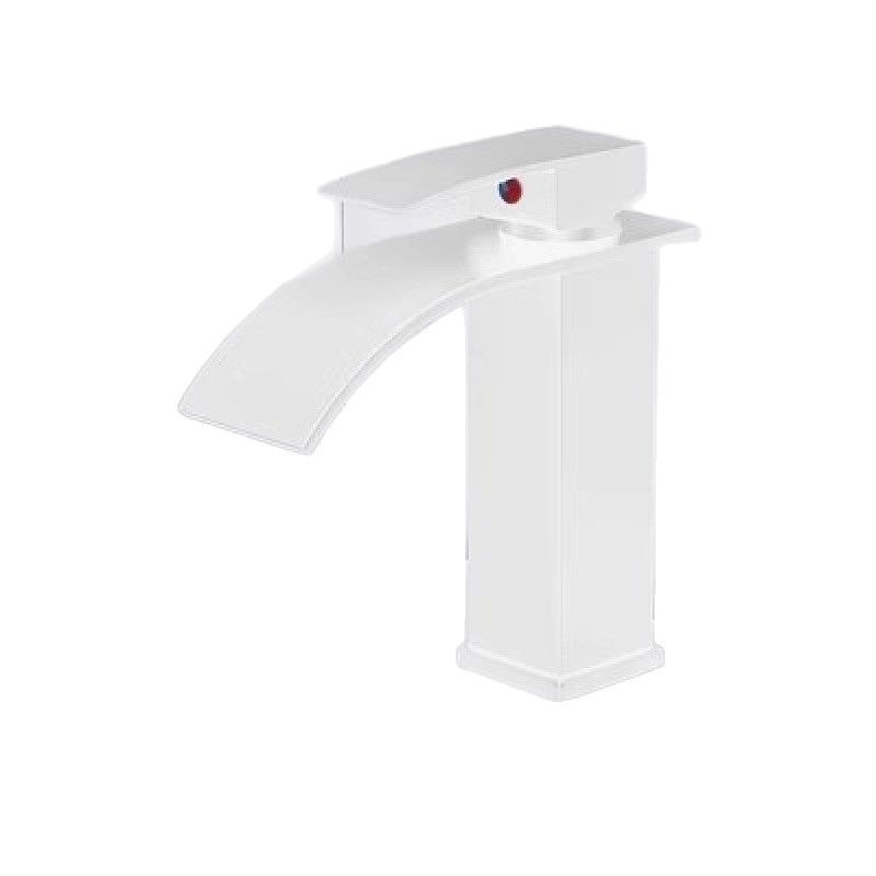 Grifo de Caño Ancho Tipo Cascada de Acero Inoxidable Mezclador de Agua Fría y Caliente para Lavabo
