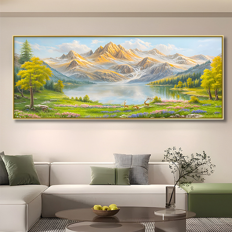 横版背靠金山聚财山水办公室聚宝盆壁画沙发背景墙装饰画风景挂画|undefined