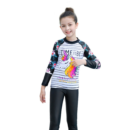 Girls' split two-piece trousers and long-sleeved swimsuits for students aged 6-15 years old, professional swimwear, middle and large children's swimsuits